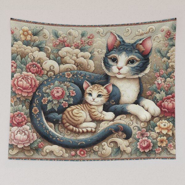 Artikelvorschau, Mutter Blumenkatze und Kätzchen im Blumengarten entworfen und verkauft von Illuministique.