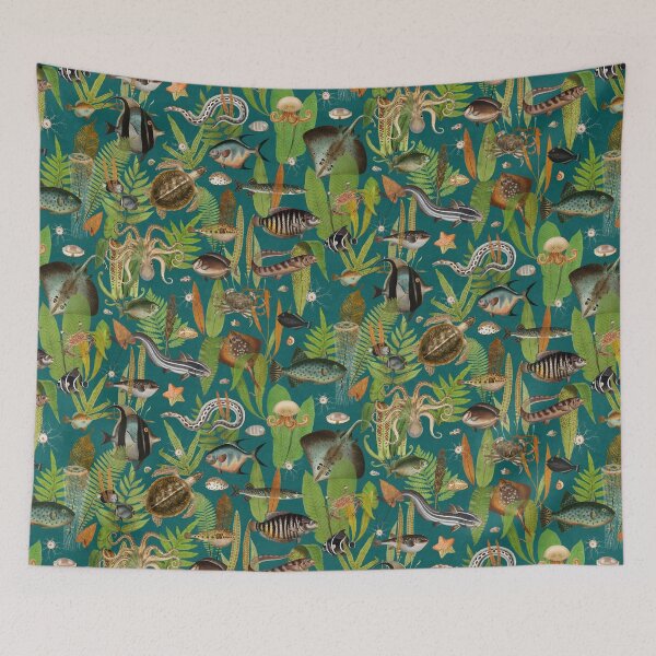 Item preview, Aqua Eden on teal blue faux linen texture designed and sold by Delinda Graphic Studio.