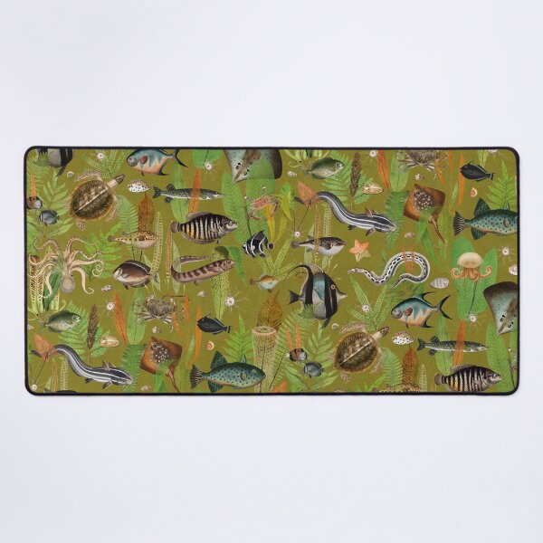 Item preview, Aqua Eden on mustard green faux linen texture designed and sold by Delinda Graphic Studio.