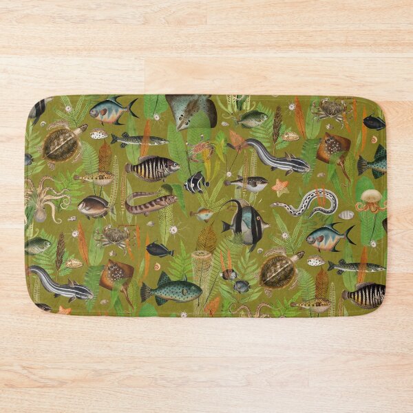 Item preview, Aqua Eden on mustard green faux linen texture designed and sold by Delinda Graphic Studio.