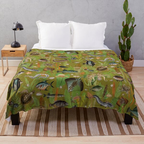 Item preview, Aqua Eden on mustard green faux linen texture designed and sold by Delinda Graphic Studio.