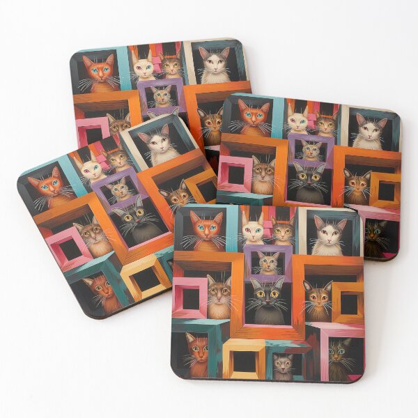 Item preview, Fantasy pattern geometric cats house boxes many cats colorful designed and sold by G-M-Designs.