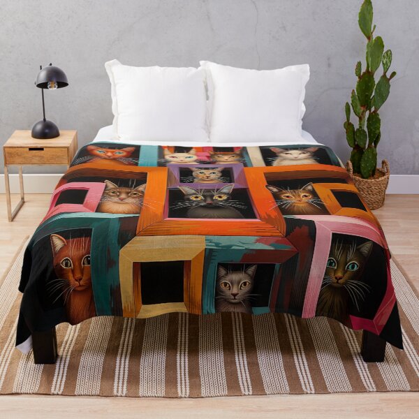 Item preview, Fantasy pattern geometric cats house boxes many cats colorful designed and sold by G-M-Designs.