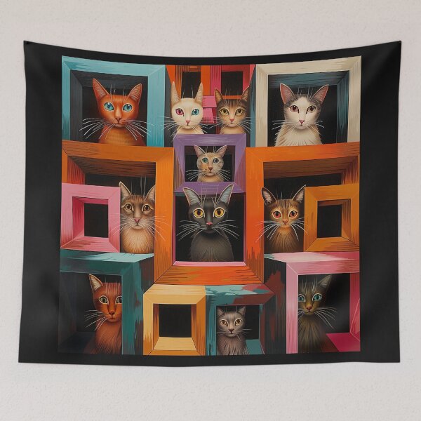 Item preview, Fantasy pattern geometric cats house boxes many cats colorful designed and sold by G-M-Designs.