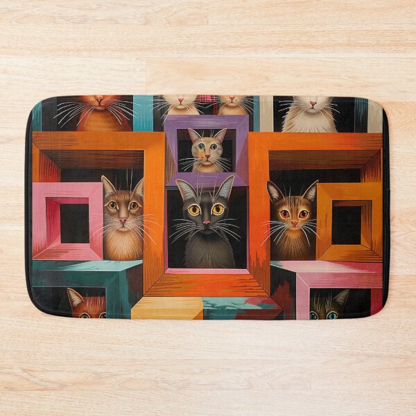 Item preview, Fantasy pattern geometric cats house boxes many cats colorful designed and sold by G-M-Designs.