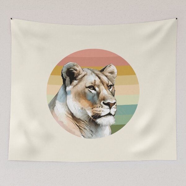 Item preview, Lioness Portrait Watercolor on Retro Sunset for Lion Fans designed and sold by Scotch Macaskill.