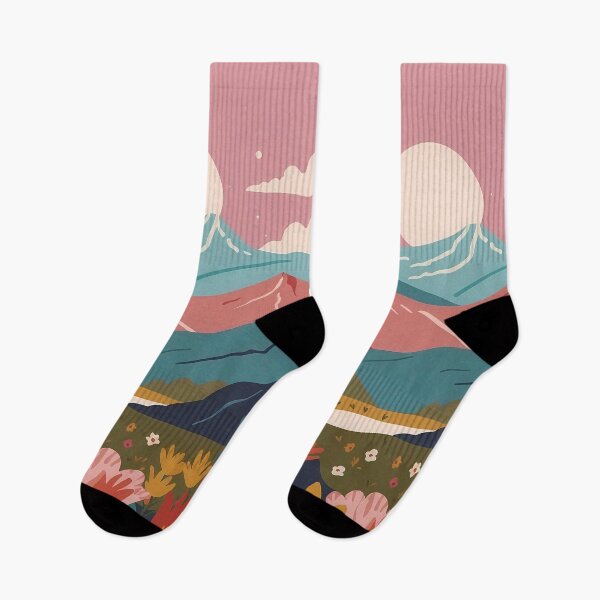 Artikelvorschau, Blumen, Berge und rosa Himmel entworfen und verkauft von VintageFlow.