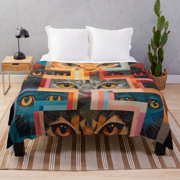 Item preview, fantasy pattern geometric cats house many cats eyes colorful designed and sold by G-M-Designs.
