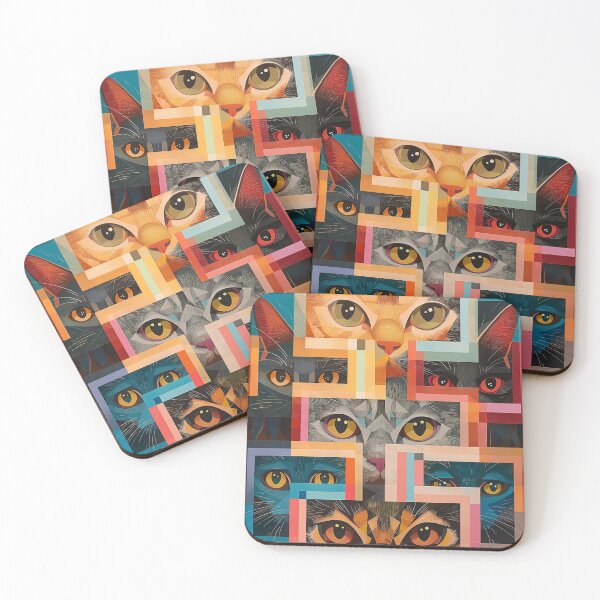 Item preview, fantasy pattern geometric cats house many cats eyes colorful designed and sold by G-M-Designs.