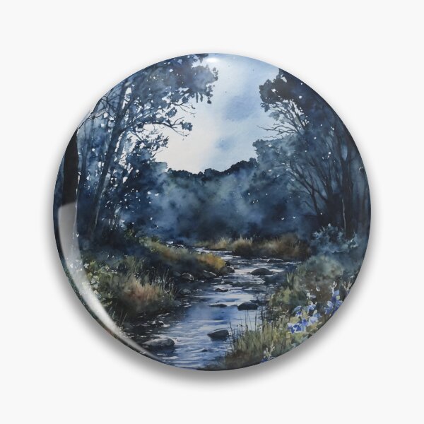 Item preview, Fishing Creek Watercolor at Night - Trees and a Stream designed and sold by AmberRoseWrites.
