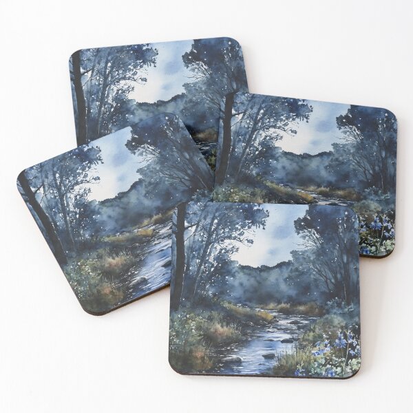 Item preview, Fishing Creek Watercolor at Night - Trees and a Stream designed and sold by AmberRoseWrites.