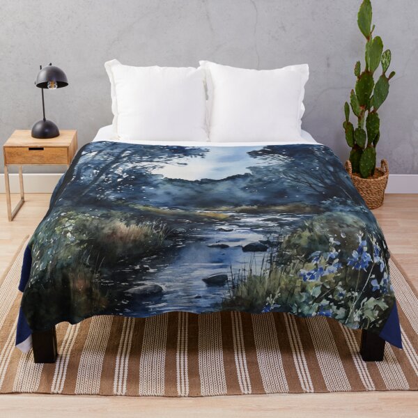 Item preview, Fishing Creek Watercolor at Night - Trees and a Stream designed and sold by AmberRoseWrites.