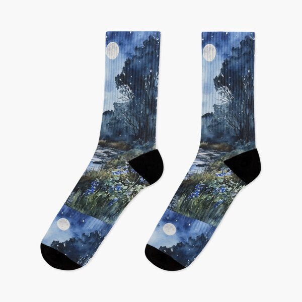 Item preview, Fishing Creek Watercolor at Night - Trees and a Stream designed and sold by AmberRoseWrites.