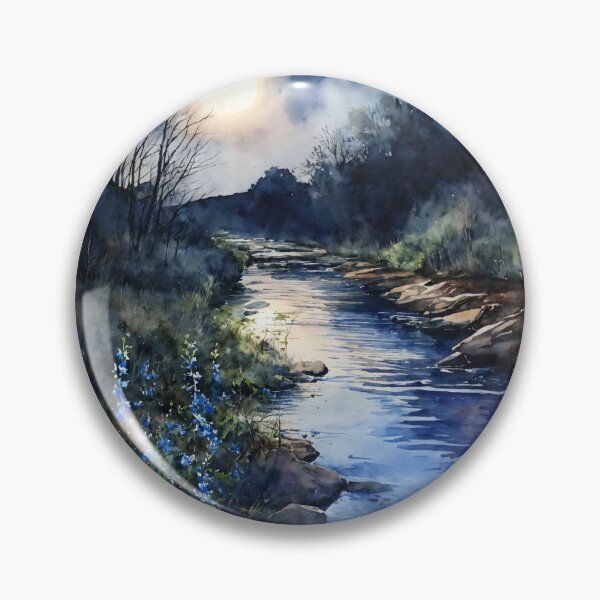 Item preview, Fishing Creek Watercolor at Night - Trees and a Stream designed and sold by AmberRoseWrites.