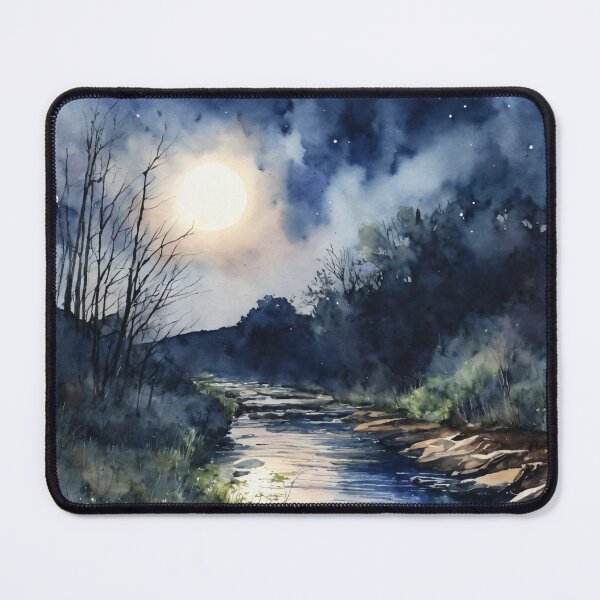 Item preview, Fishing Creek Watercolor at Night - Trees and a Stream designed and sold by AmberRoseWrites.