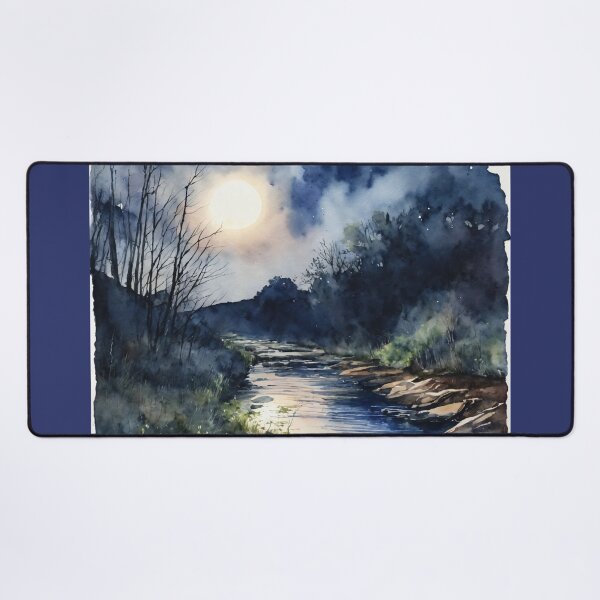 Item preview, Fishing Creek Watercolor at Night - Trees and a Stream designed and sold by AmberRoseWrites.