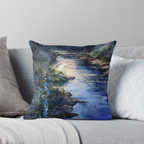 Item preview, Fishing Creek Watercolor at Night - Trees and a Stream designed and sold by AmberRoseWrites.