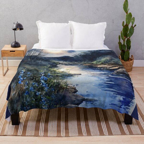 Item preview, Fishing Creek Watercolor at Night - Trees and a Stream designed and sold by AmberRoseWrites.
