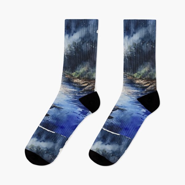 Item preview, Fishing Creek Watercolor at Night - Trees and a Stream designed and sold by AmberRoseWrites.
