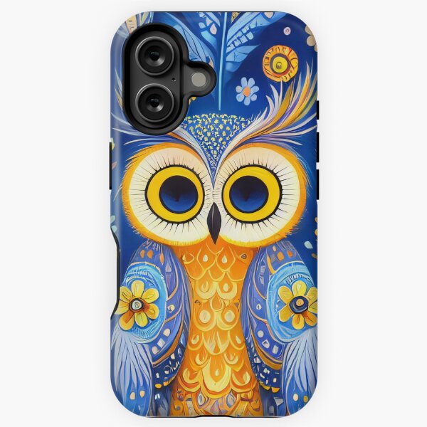 Item preview, Indigo blue Owl and feathers pattern by heidiannemorris designed and sold by FOLK ART FUSION by heidiannemorris.