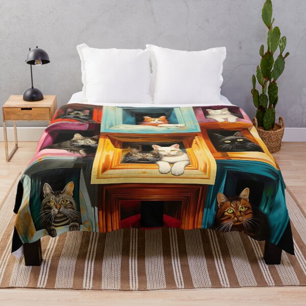 Item preview, fantasy pattern geometric cute cats house many cats eyes colorful designed and sold by G-M-Designs.