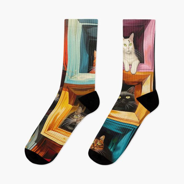 Item preview, Patrón de fantasía geometría gatos lindos casa muchos gatos ojos coloridos designed and sold by G-M-Designs.