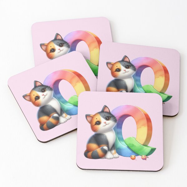 Item preview, Cute Cat Rainbow Letter Q designed and sold by NettiesWallArt.