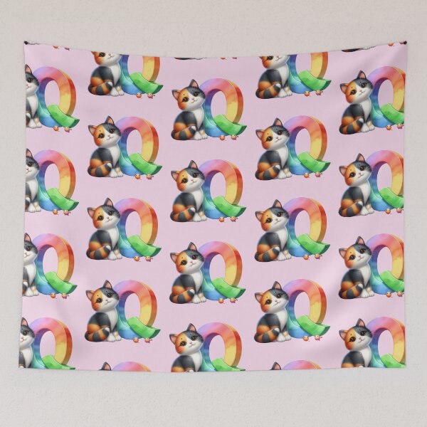 Item preview, Cute Cat Rainbow Letter Q designed and sold by NettiesWallArt.