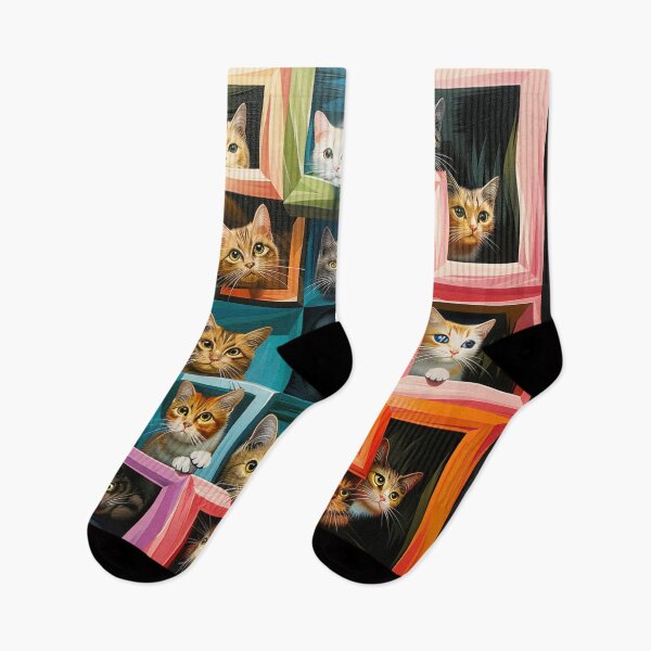 Item preview, Patrón de fantasía geometría gatos lindos casa muchos gatos ojos coloridos designed and sold by G-M-Designs.