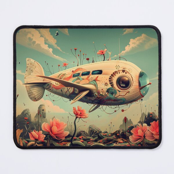 Item preview, Flying robot fish in flower, vintage 3d illustration, imaginary wall art designed and sold by David-CoBo.