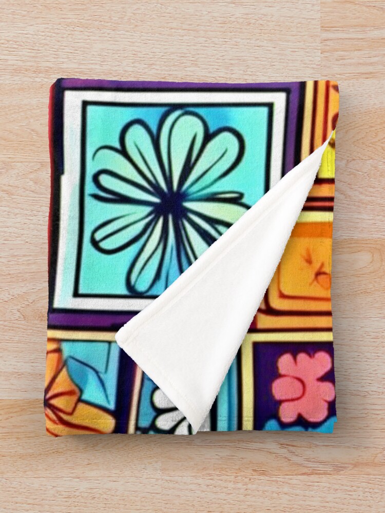 Thumbnail 3 of 6, Throw Blanket, Flower Square Patterns: Colorful Comics designed and sold by Unique-Design-4.