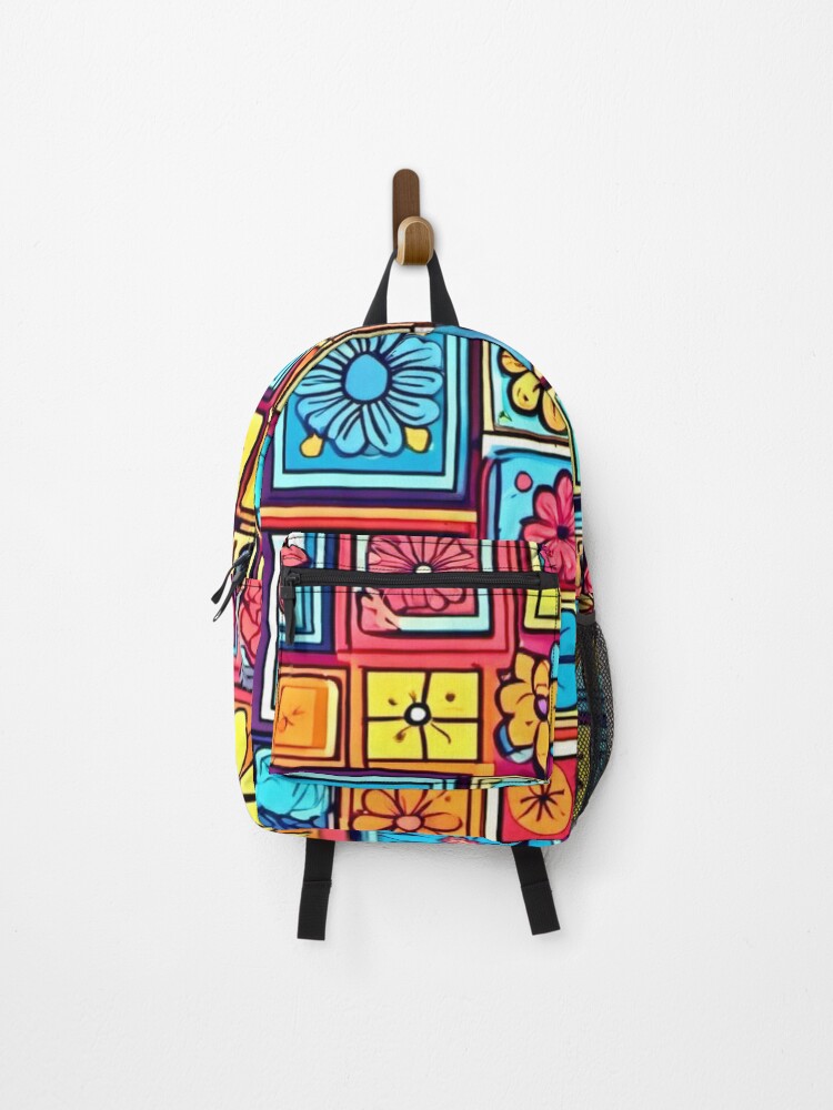 Thumbnail 1 of 3, Backpack, Flower Square Patterns: Colorful Comics designed and sold by Unique-Design-4.
