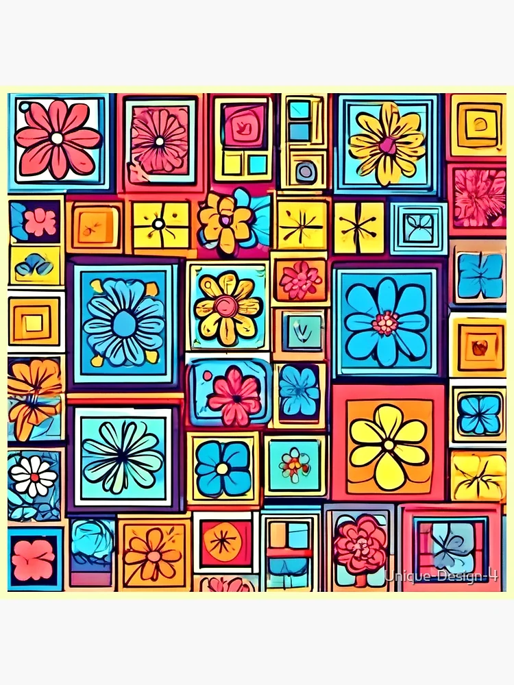 Thumbnail 3 of 3, Poster, Flower Square Patterns: Colorful Comics designed and sold by Health And Fitness Posts e-Store.
