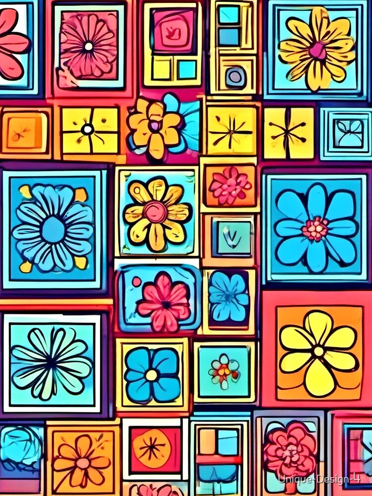 Thumbnail 3 of 3, Scarf, Flower Square Patterns: Colorful Comics designed and sold by Unique-Design-4.