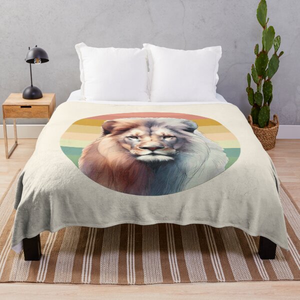 Item preview, Lion Male Portrait Watercolor on Retro Sunset for Lion Fans designed and sold by Scotch Macaskill.