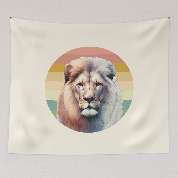 Item preview, Lion Male Portrait Watercolor on Retro Sunset for Lion Fans designed and sold by Scotch Macaskill.