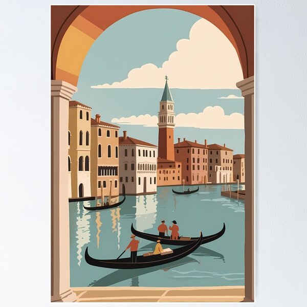 Item preview, Retro Venice, Italy illustration designed and sold by VintageFlow.