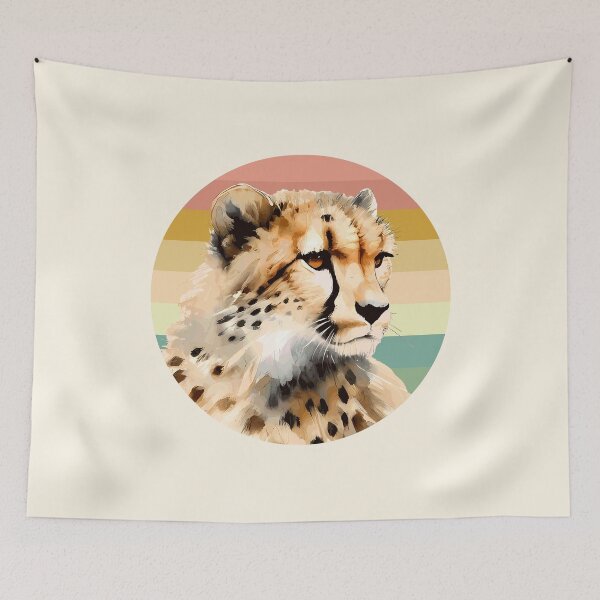 Item preview, Cheetah Portrait Watercolor on Retro Sunset for Cheetah Fans designed and sold by Scotch Macaskill.