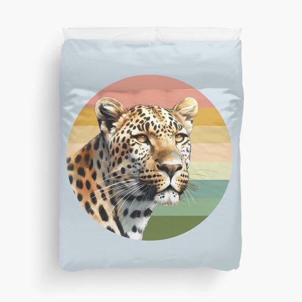 Leopard Portrait Watercolor on Retro Sunset for Leopard Fans Duvet Cover
