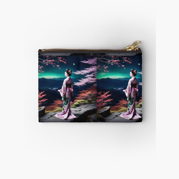 Item preview, Beautiful geisha full body picture, kimono, aurora borealis floral green and pink kimono designed and sold by Coolparrotgirl.