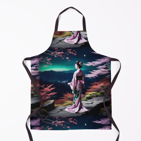 Item preview, Beautiful geisha full body picture, kimono, aurora borealis floral green and pink kimono designed and sold by Coolparrotgirl.
