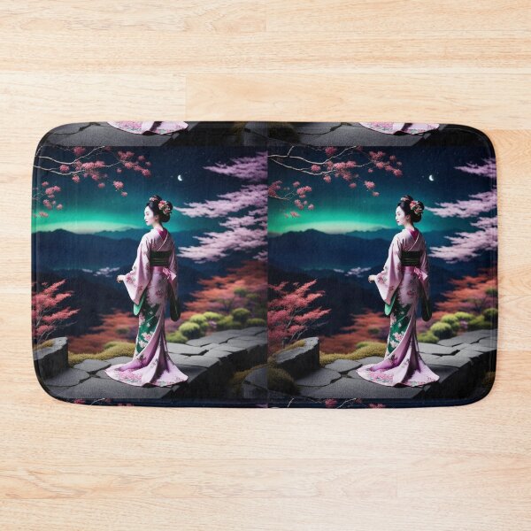 Item preview, Beautiful geisha full body picture, kimono, aurora borealis floral green and pink kimono designed and sold by Coolparrotgirl.