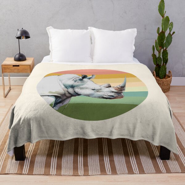 Item preview, White Rhino Watercolor on Retro Sunset for Rhino Fans designed and sold by Scotch Macaskill.