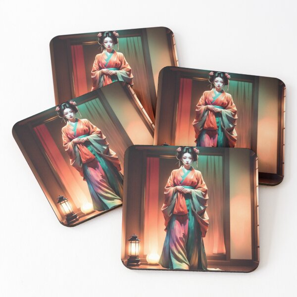 Item preview, Beautiful geisha full body picture, in beautiful kimono in the okiya at night, lantern designed and sold by Coolparrotgirl.