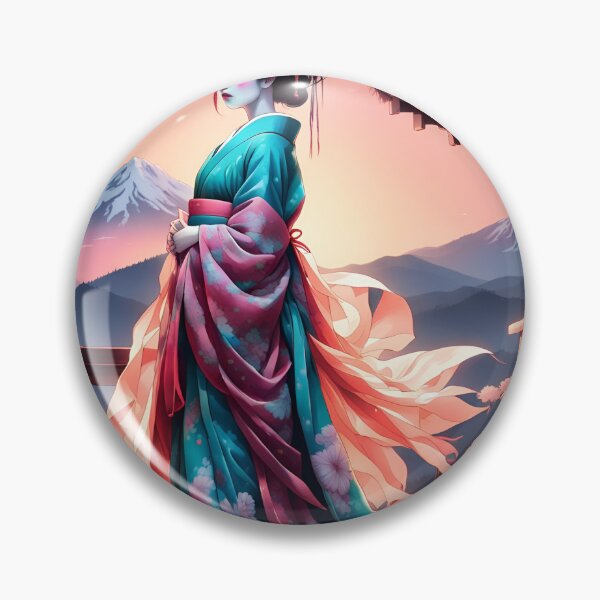 Item preview, Beautiful geisha full body picture, kimono, on the hill, sunrise, sunset Fuji designed and sold by Coolparrotgirl.