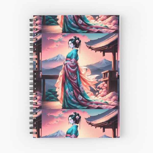 Item preview, Beautiful geisha full body picture, kimono, on the hill, sunrise, sunset Fuji designed and sold by Coolparrotgirl.