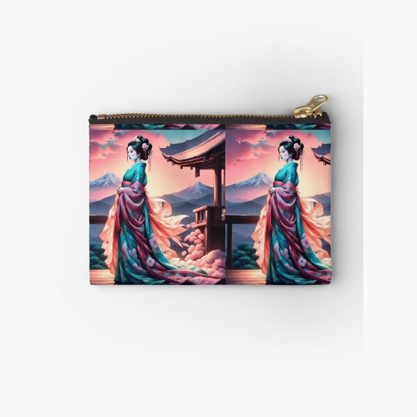 Item preview, Beautiful geisha full body picture, kimono, on the hill, sunrise, sunset Fuji designed and sold by Coolparrotgirl.