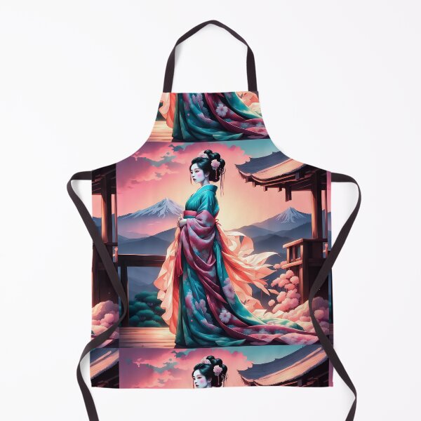 Item preview, Beautiful geisha full body picture, kimono, on the hill, sunrise, sunset Fuji designed and sold by Coolparrotgirl.