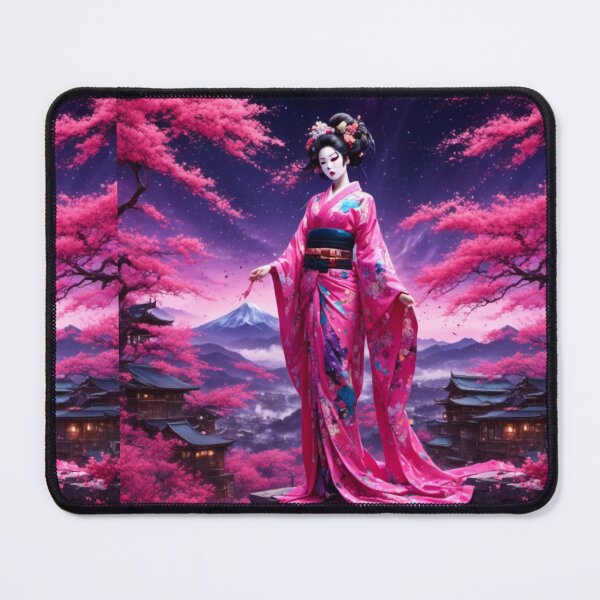 Item preview, Beautiful geisha full body picture, kimono, on the hill, sunrise, sunset, Fuji mountain designed and sold by Coolparrotgirl.