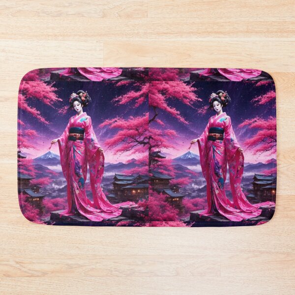 Item preview, Beautiful geisha full body picture, kimono, on the hill, sunrise, sunset, Fuji mountain designed and sold by Coolparrotgirl.